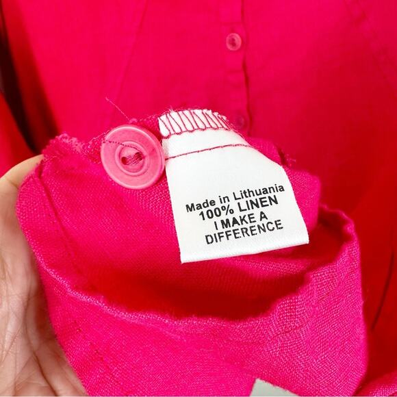 FLAX Shirt Womens P 4-6 Red Linen Long Sleeve Button Front Lagenlook Minimalist - Picture 5 of 8